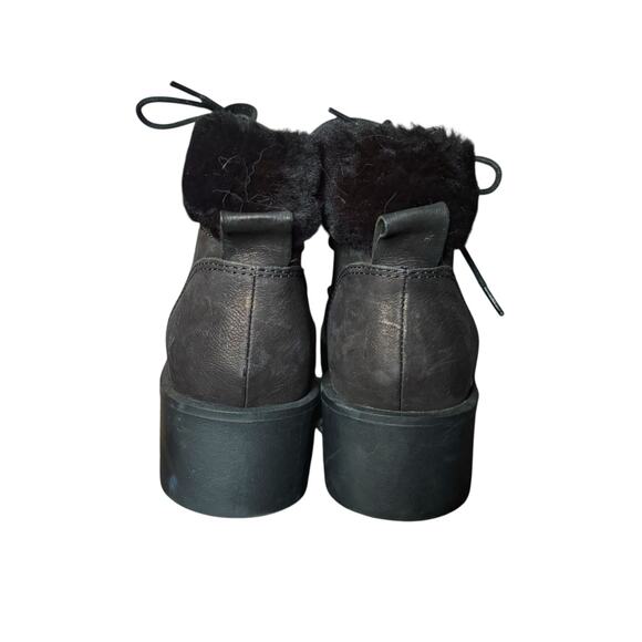 Eileen Fisher Kenille Black suede Genuine Shearling Trim Wedge Bootie size 5 - Picture 4 of 14